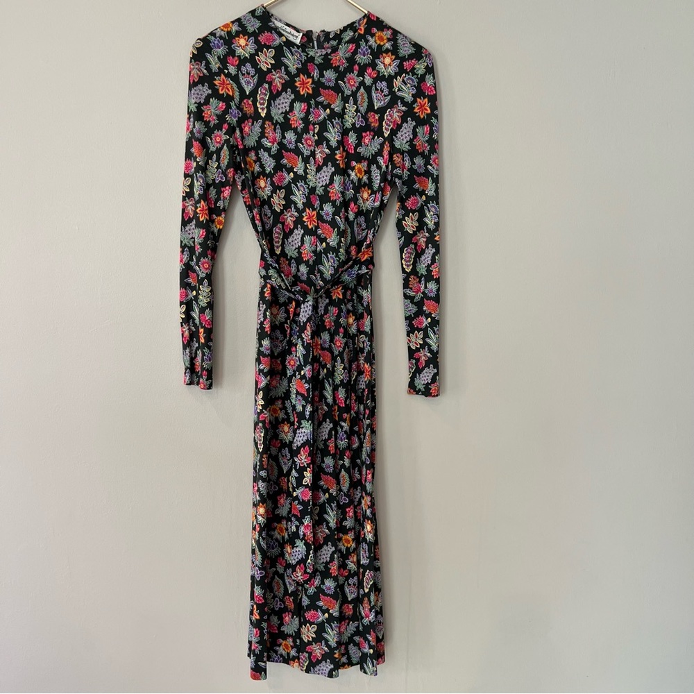 Diane Von Furstenberg Black Floral Long Sleeve Wrap Dress